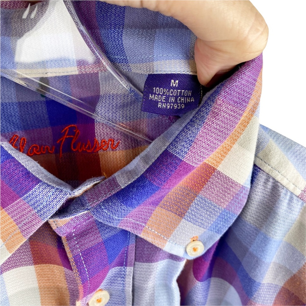 Alan Flusser Purple Plaid Button Down Shirt Size Medium - Picture 6 of 6